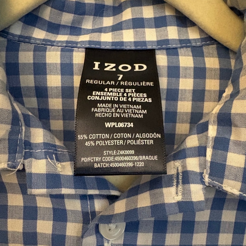 IZOD Boys Blue White‎ Gingham Long Sleeve Button Down Shirt Size 7 Z4K0099 - Picture 2 of 5